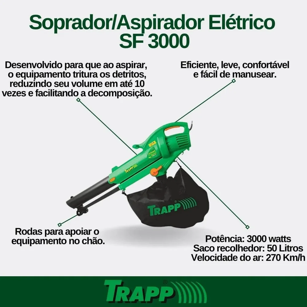 Soprador Aspirador de Folhas Com Recolhedor 32L 110V 3000W Trapp SF-3000