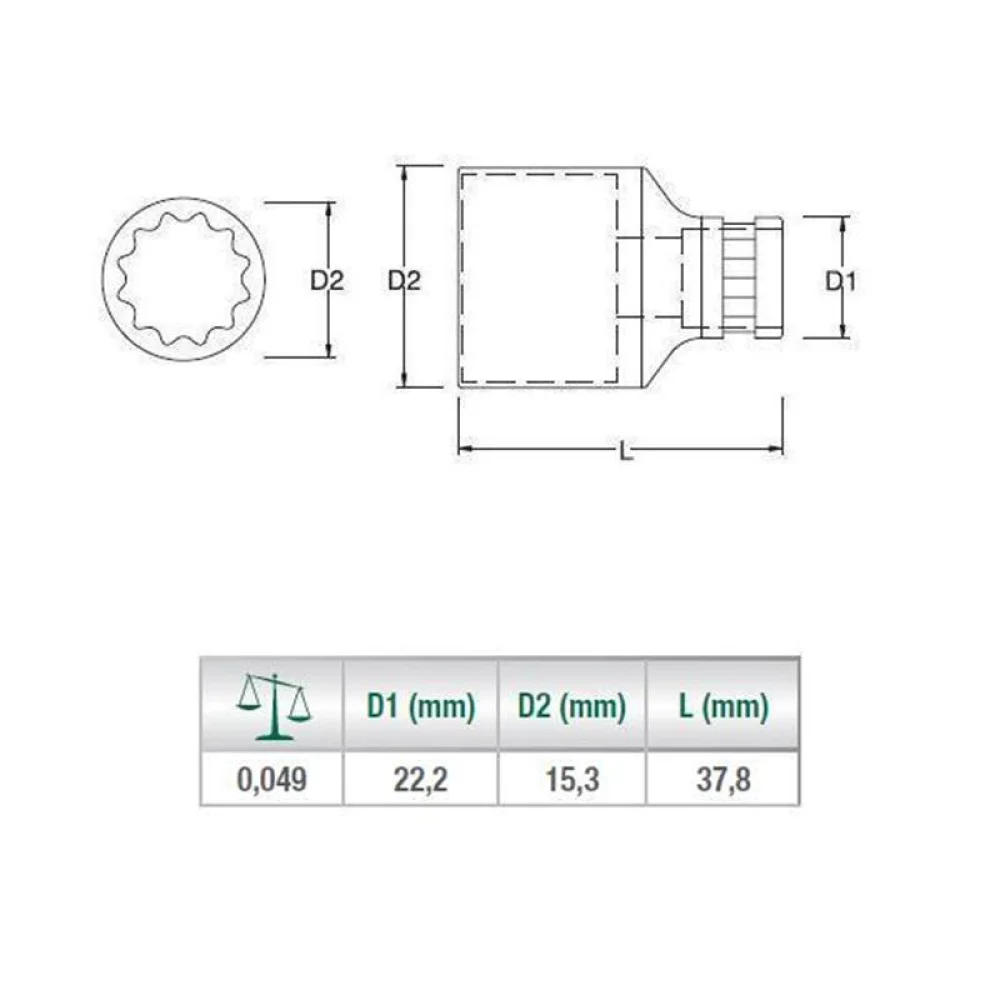 Soquete Estriado Encaixe 1/2" CRV 1/2X10MM Sata ST13601SC