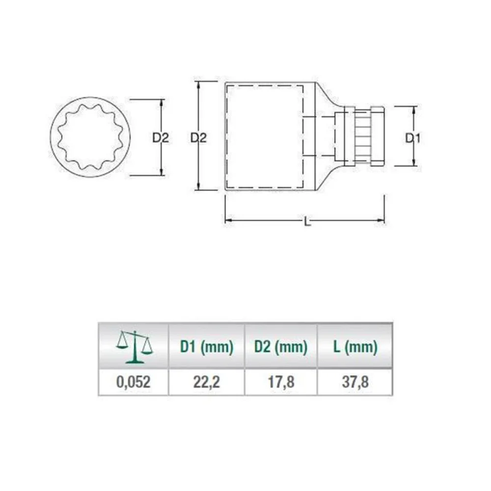 Soquete Estriado Encaixe 1/2" CRV 1/2X12MM Sata ST13603SC