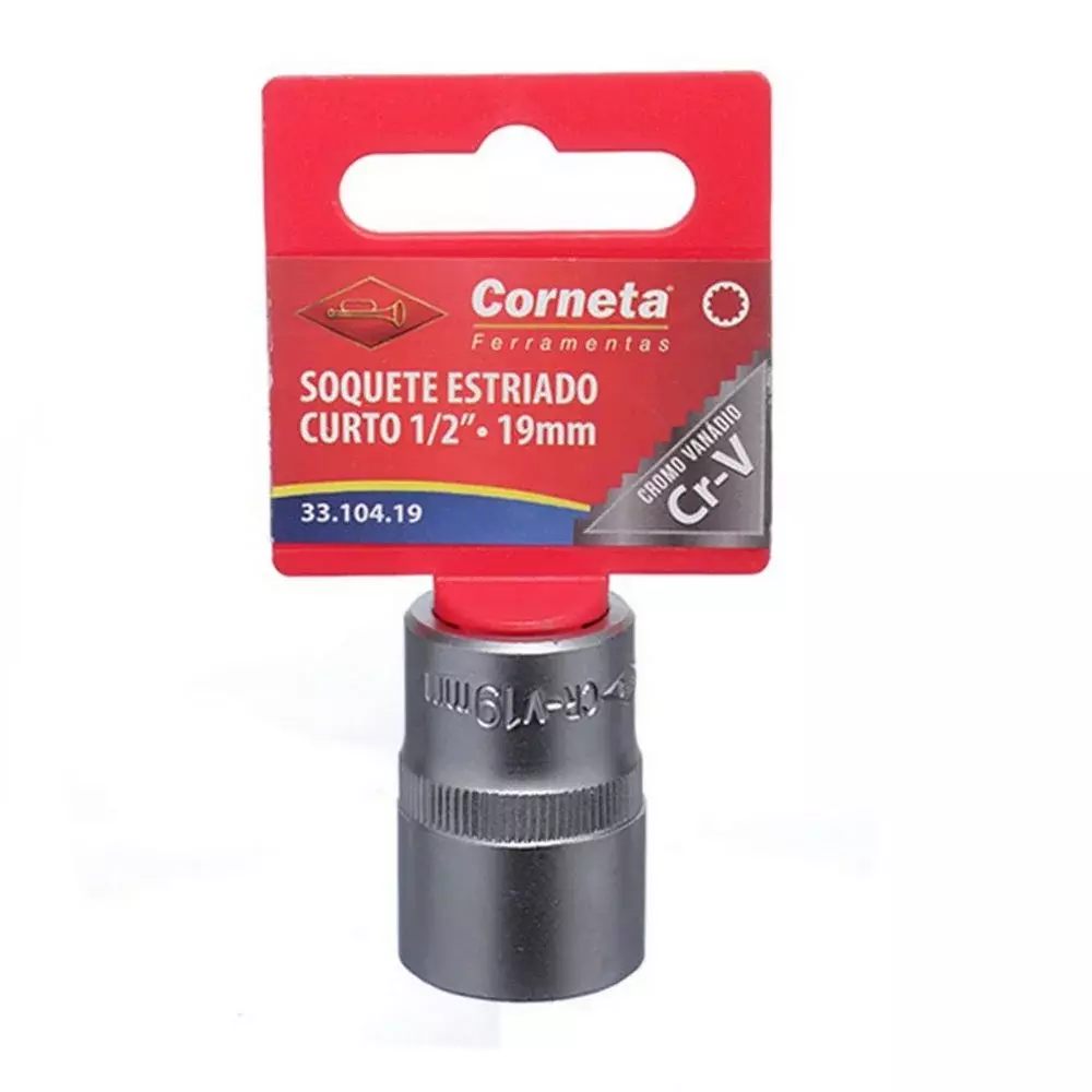 Soquete Estriado Encaixe 1/2" CRV 1/2X19MM Corneta 3310419