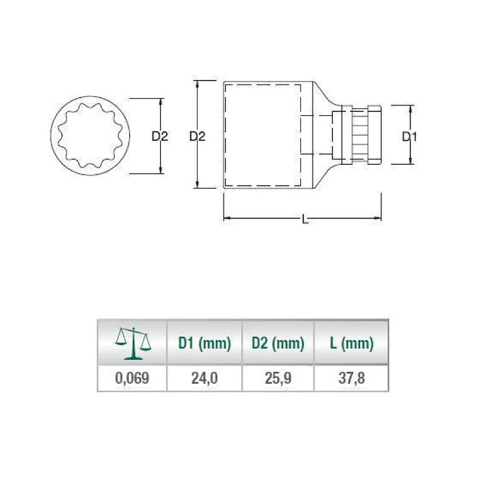 Soquete Estriado Encaixe 1/2" CRV 1/2X19MM Sata ST13610SC
