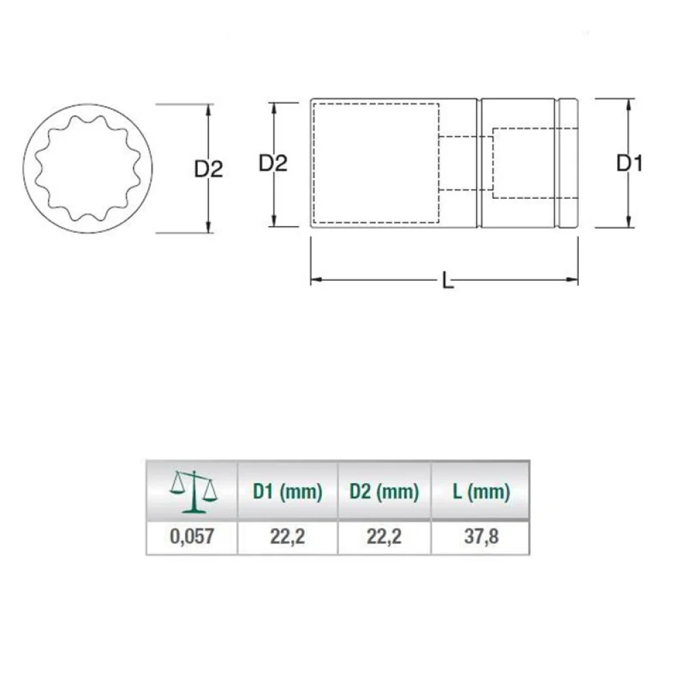Soquete Estriado Encaixe 1/2" CRV 1/2X5/8" Sata ST13506SC