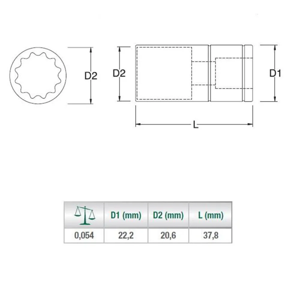 Soquete Estriado Encaixe 1/2" CRV 1/2X9/16" Sata ST13505SC