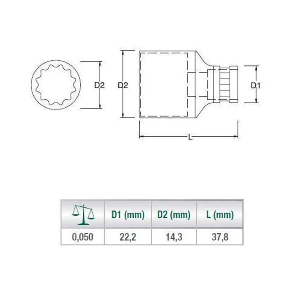 Soquete Estriado Encaixe 1/2" CRV 1/2X9MM Sata ST13620SC