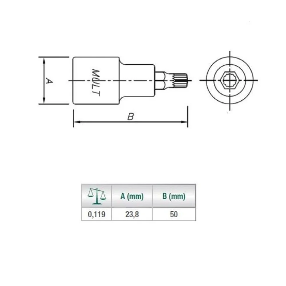 Soquete Ponta Multidentada Encaixe 1/2" CRV 1/2X14MM Sata ST24806SC