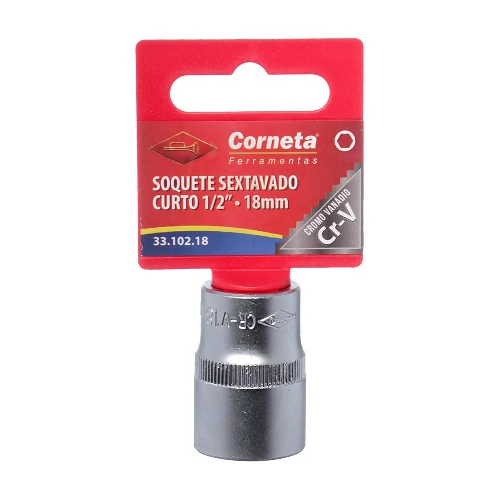 Soquete Sextavado Encaixe 1/2" CRV 1/2X18MM Corneta 3310218