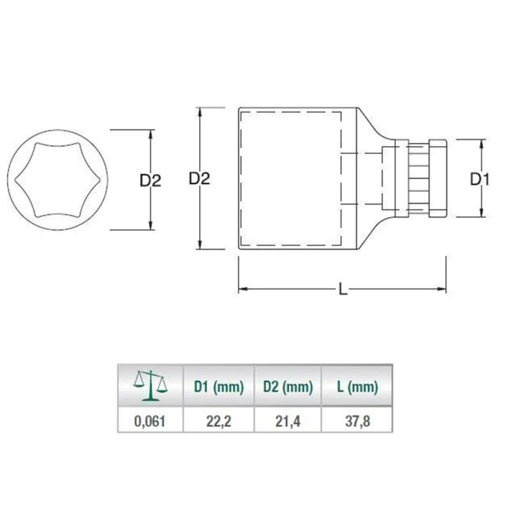 Soquete Sextavado Encaixe 1/2" CRV 1/2X15MM Sata ST13306SC