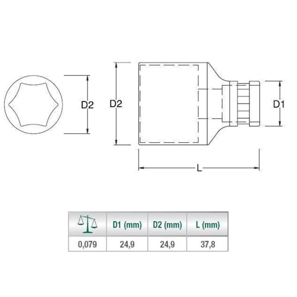 Soquete Sextavado Encaixe 1/2" CRV 1/2X18MM Sata ST13309SC