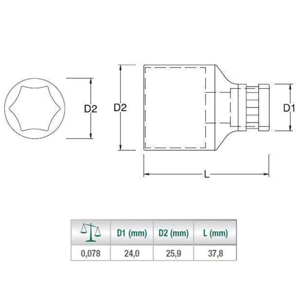 Soquete Sextavado Encaixe 1/2" CRV 1/2X19MM Sata ST13310SC