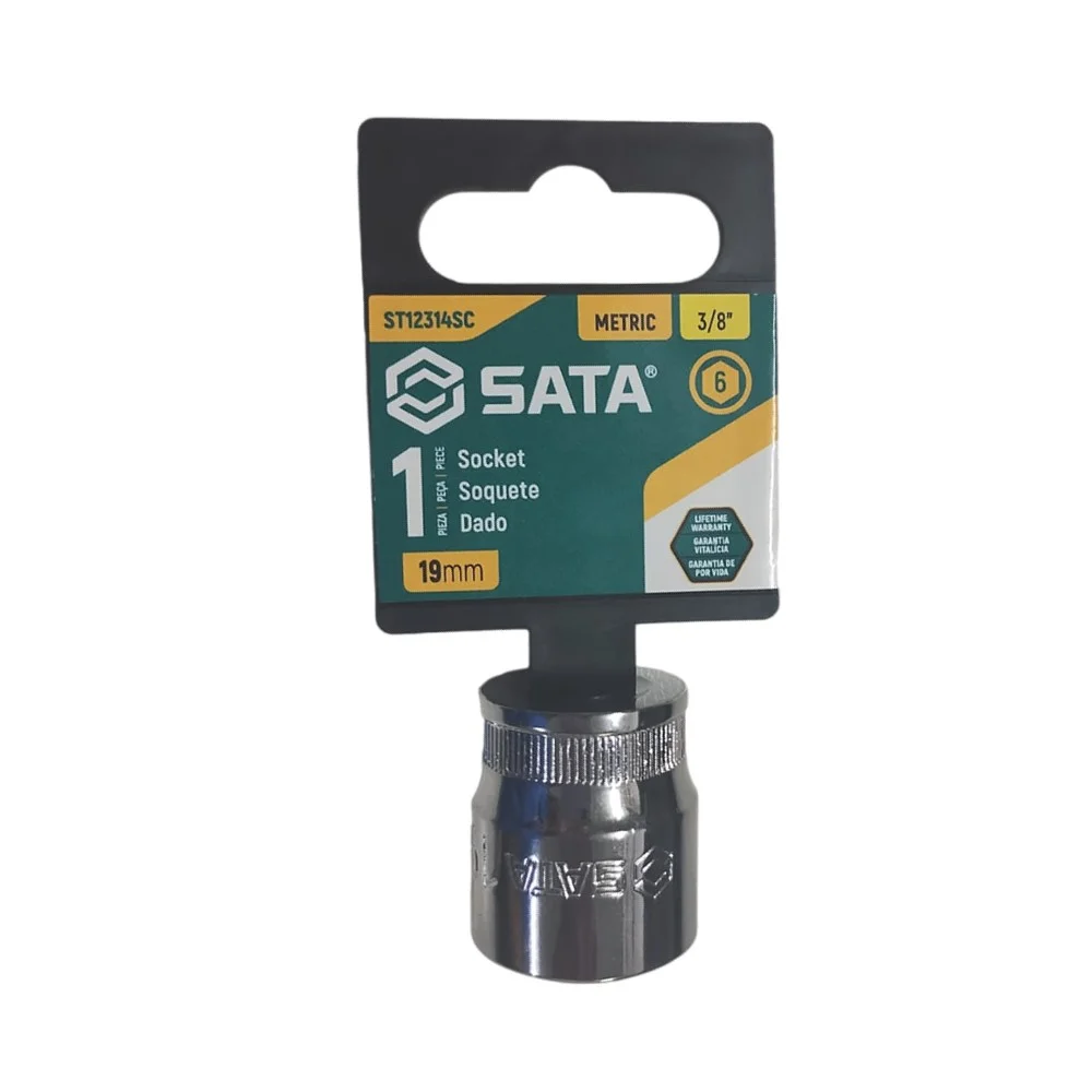 Soquete Sextavado Encaixe 3/8" CRV 3/8X19MM Sata ST12314SC