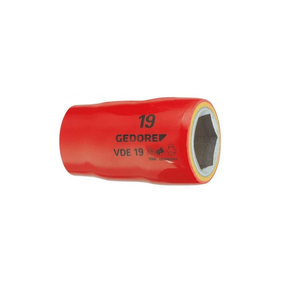 Soquete Sextavado Isolado 1000V VDE Encaixe 1/2" EN60900 IEC60900 NR10 CRV 1/2X16MM Gedore VDE19