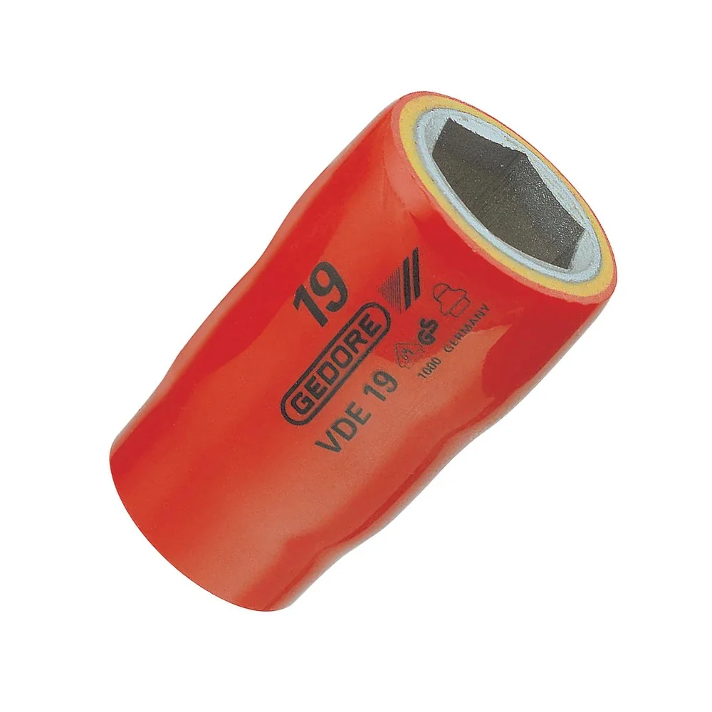 Soquete Sextavado Isolado 1000V VDE Encaixe 1/2" EN60900 IEC60900 NR10 CRV 1/2X15MM Gedore VDE19