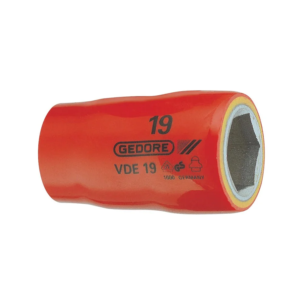 Soquete Sextavado Isolado 1000V VDE Encaixe 1/2" EN60900 IEC60900 NR10 CRV 1/2X15MM Gedore VDE19