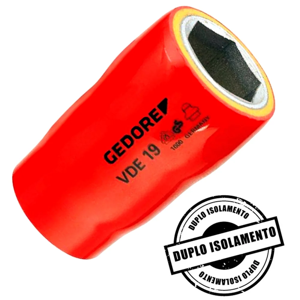 Soquete Sextavado Isolado 1000V VDE Encaixe 1/2" EN60900 IEC60900 NR10 CRV 1/2X17MM Gedore VDE19