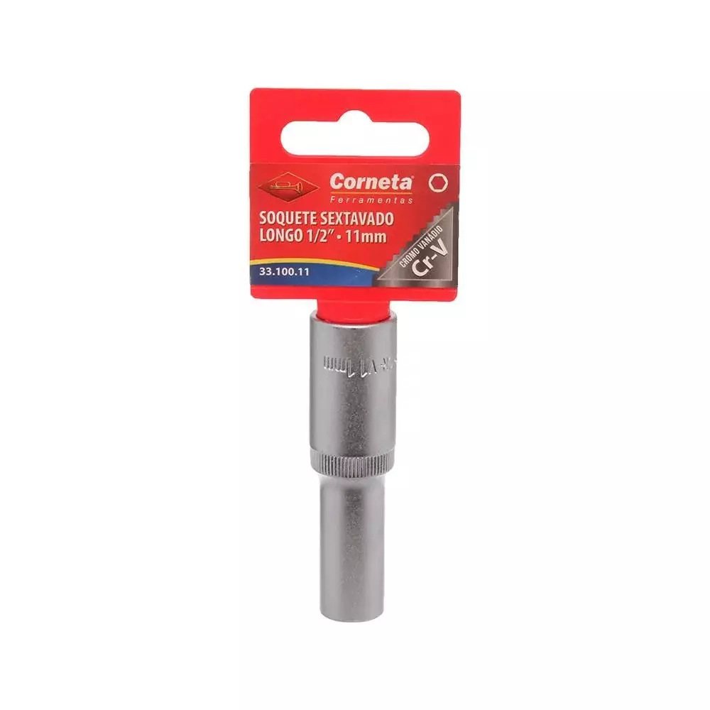 Soquete Sextavado Longo Encaixe 1/2" CRV 1/2X11MM Corneta 3310011