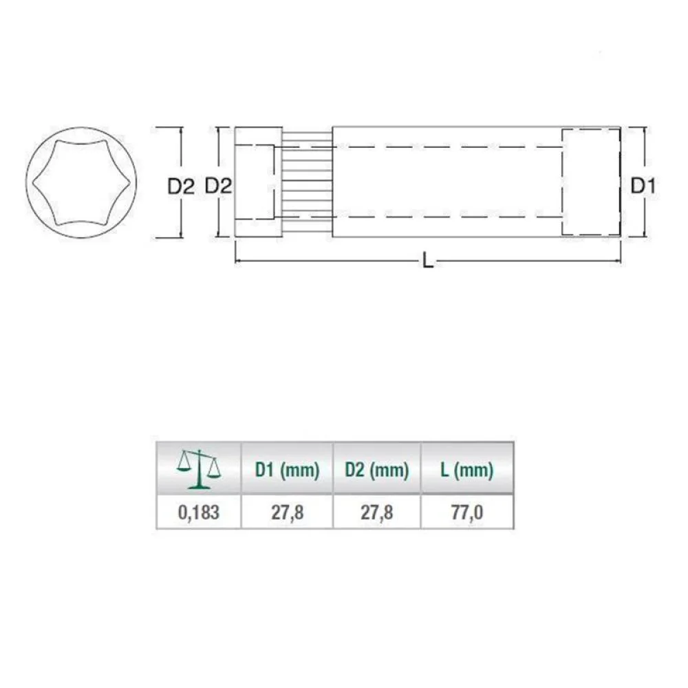 Soquete Sextavado Longo Encaixe 1/2" CRV 1/2X21MM Sata ST13412SC