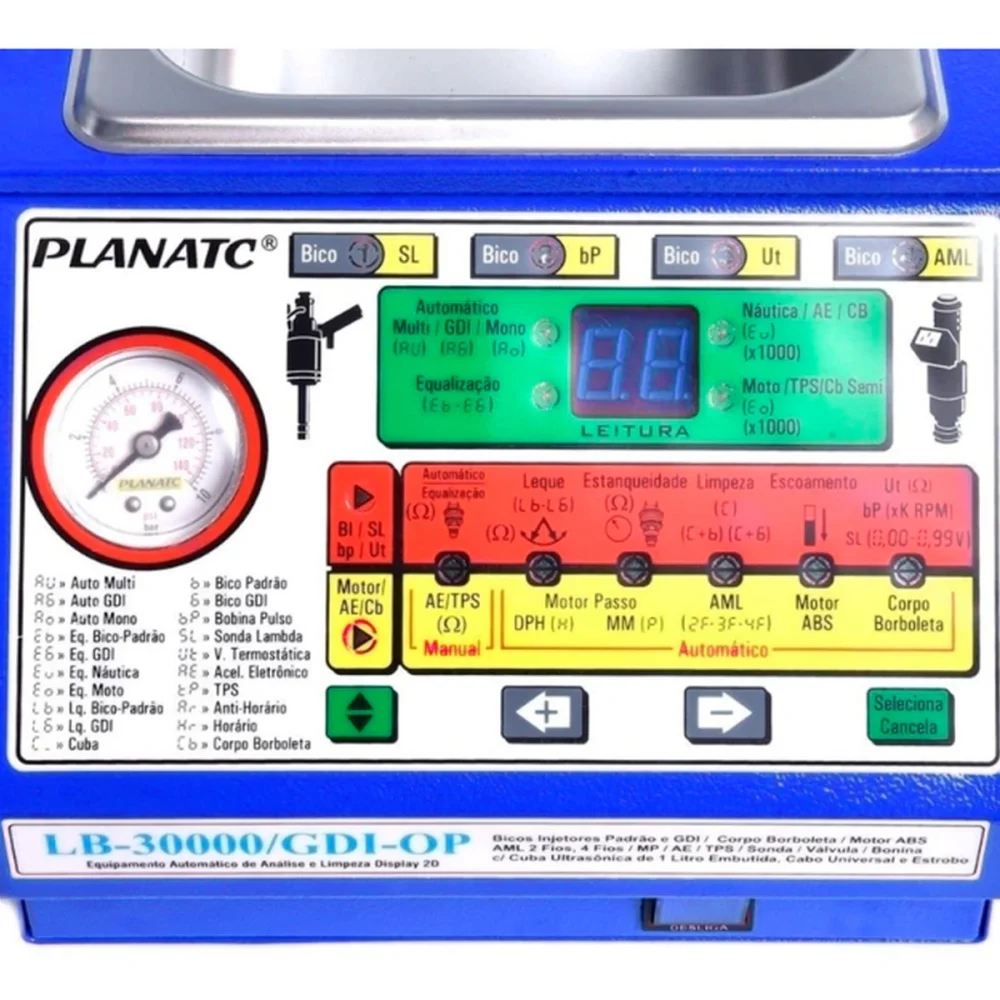 Teste e Limpeza de Bico Injetor Automatica Completa Cuba Aquecida 1L Bivolt Planatc LB30000GDI-FA
