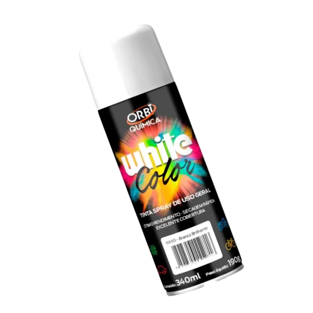Tinta Spray Branco Brilhante Uso Geral Orbi Spray 340ML Orbi WHITE COLOR