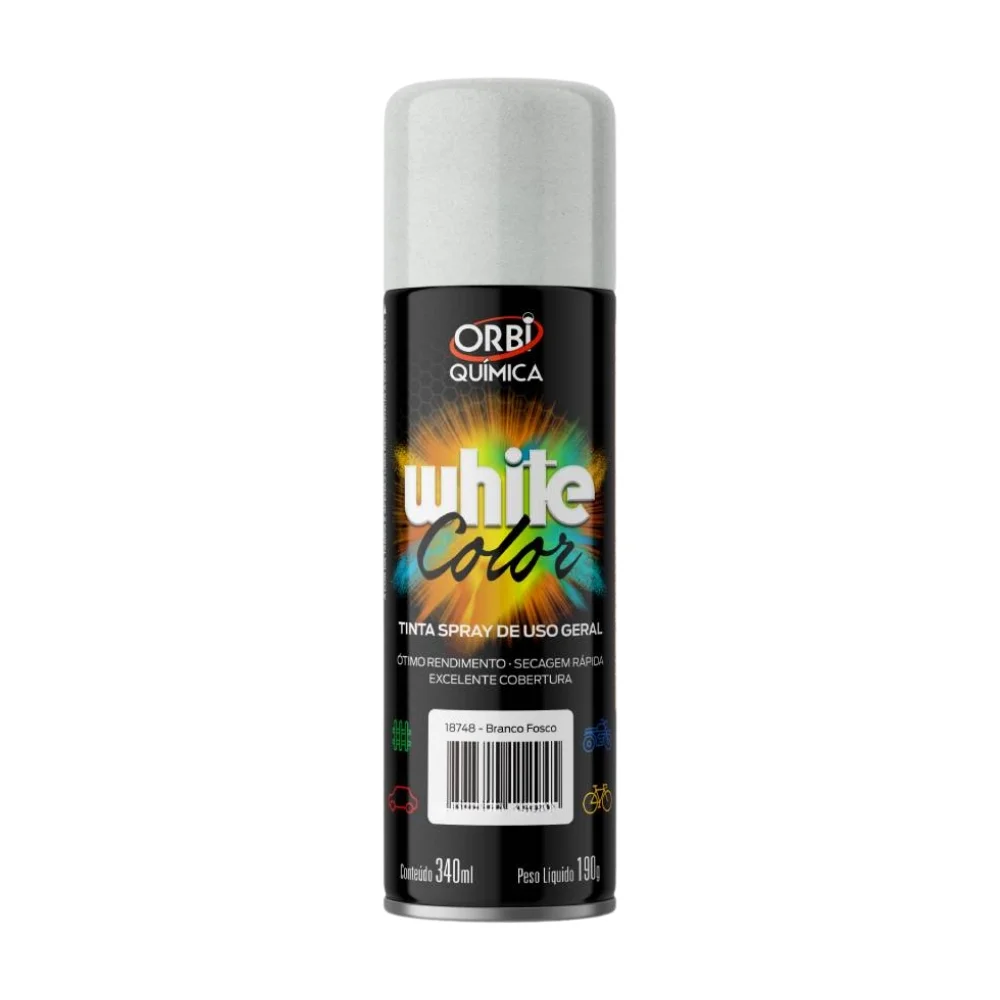 Tinta Spray Branco Fosco Uso Geral Orbi Spray 340ML Orbi WHITE COLOR