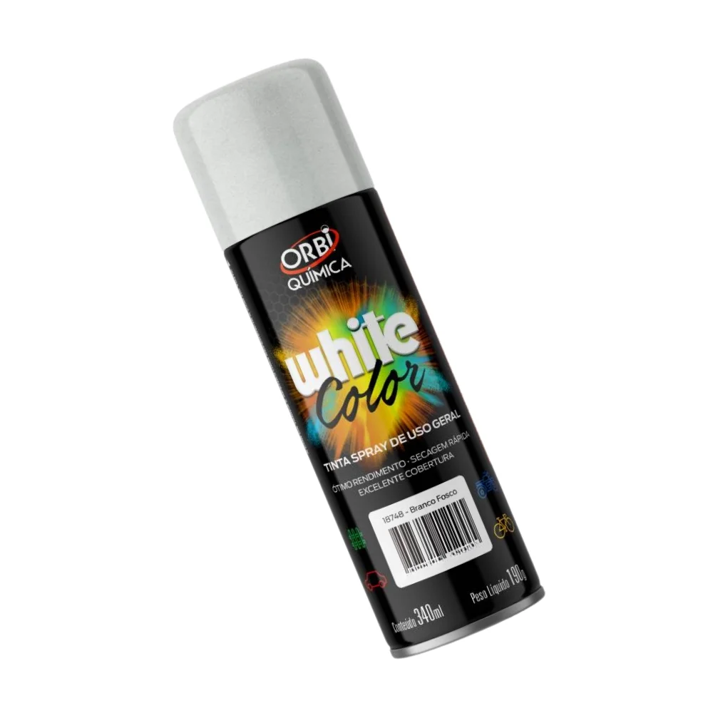Tinta Spray Branco Fosco Uso Geral Orbi Spray 340ML Orbi WHITE COLOR