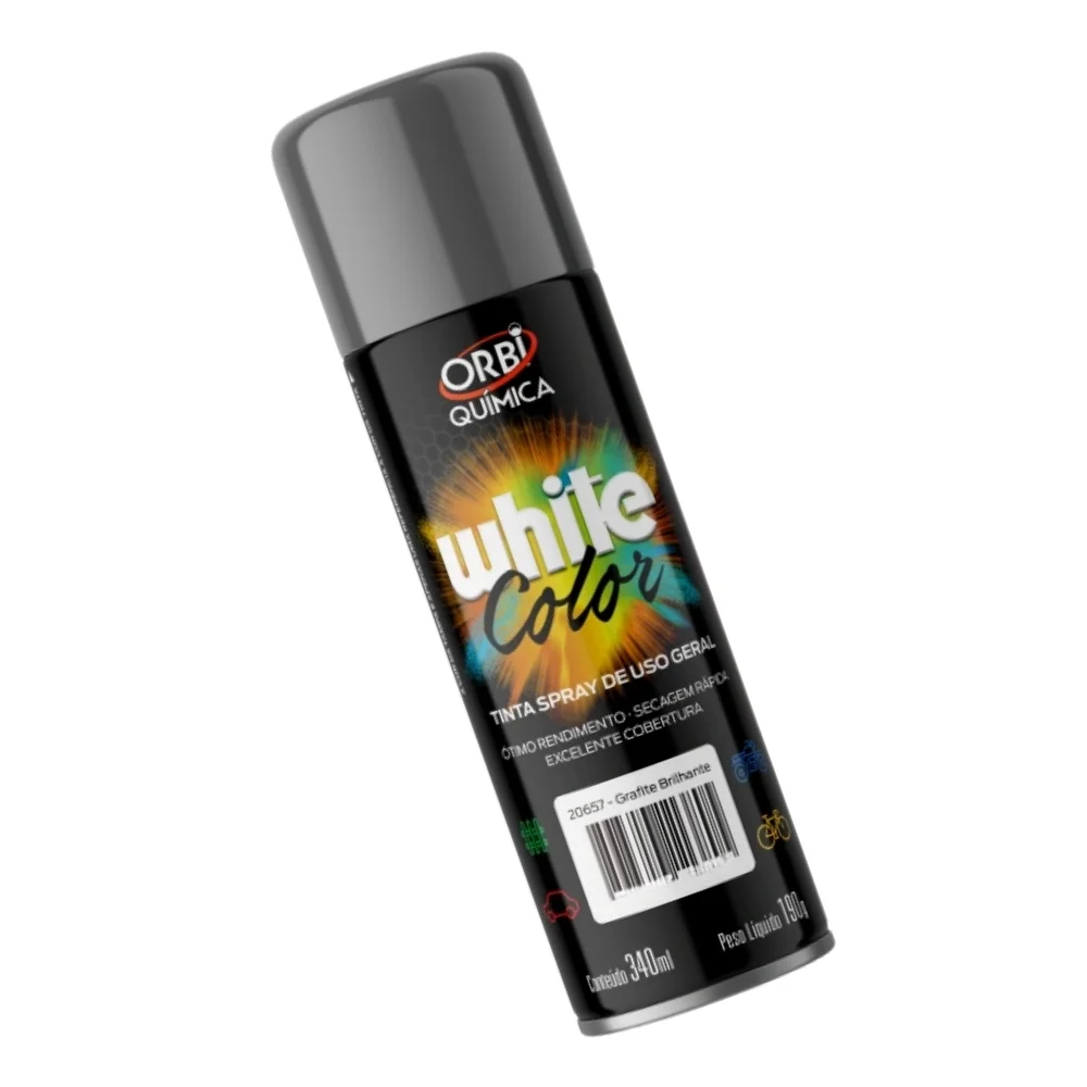 Tinta Spray Grafite Brilhante Uso Geral Orbi Spray 340ML Orbi WHITE COLOR