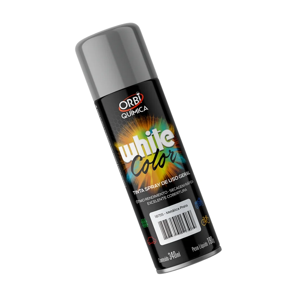Tinta Spray Prata Uso Geral Orbi Spray 340ML Orbi WHITE COLOR