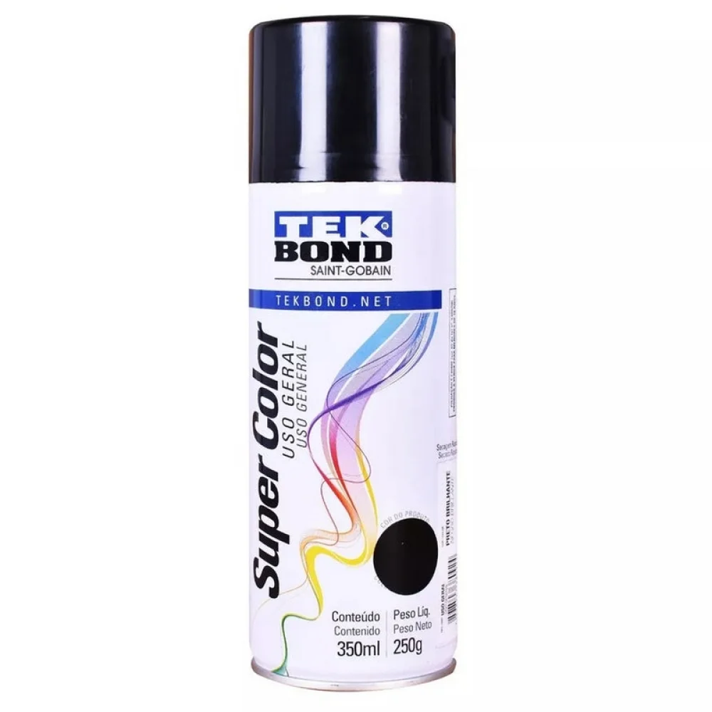 Tinta Spray Preto Brilhante Uso Geral 350ML Tekbond SUPER COLOR