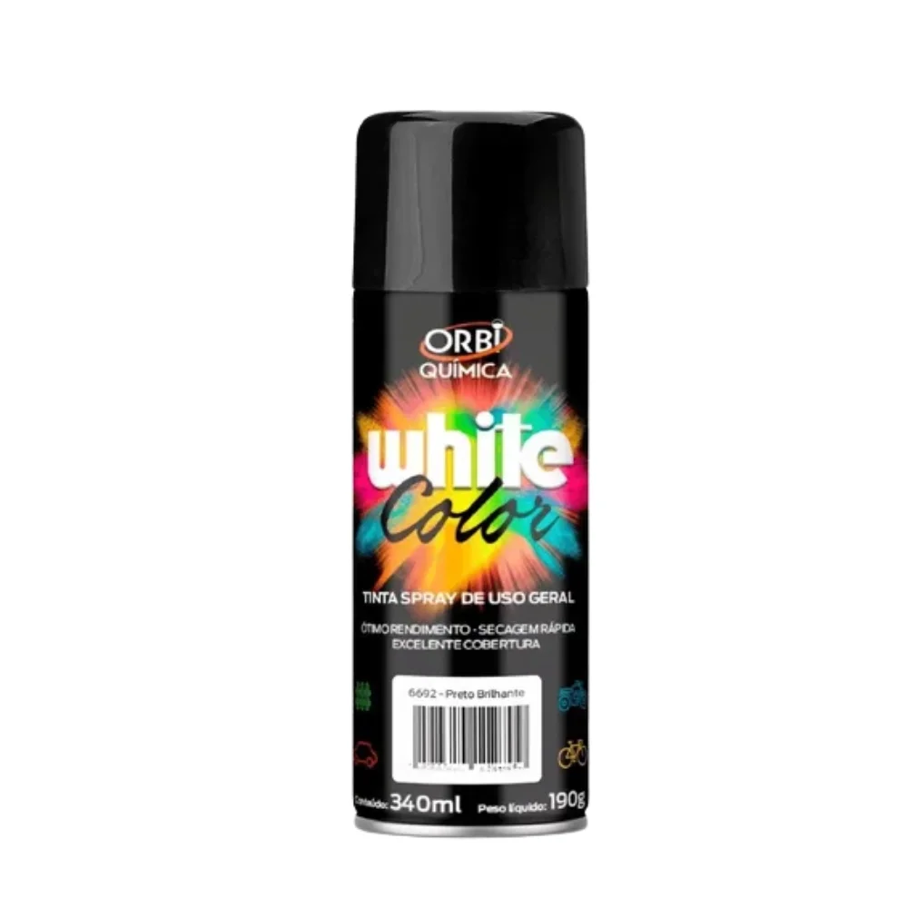Tinta Spray Preto Brilhante Uso Geral Orbi Spray 340ML Orbi WHITE COLOR