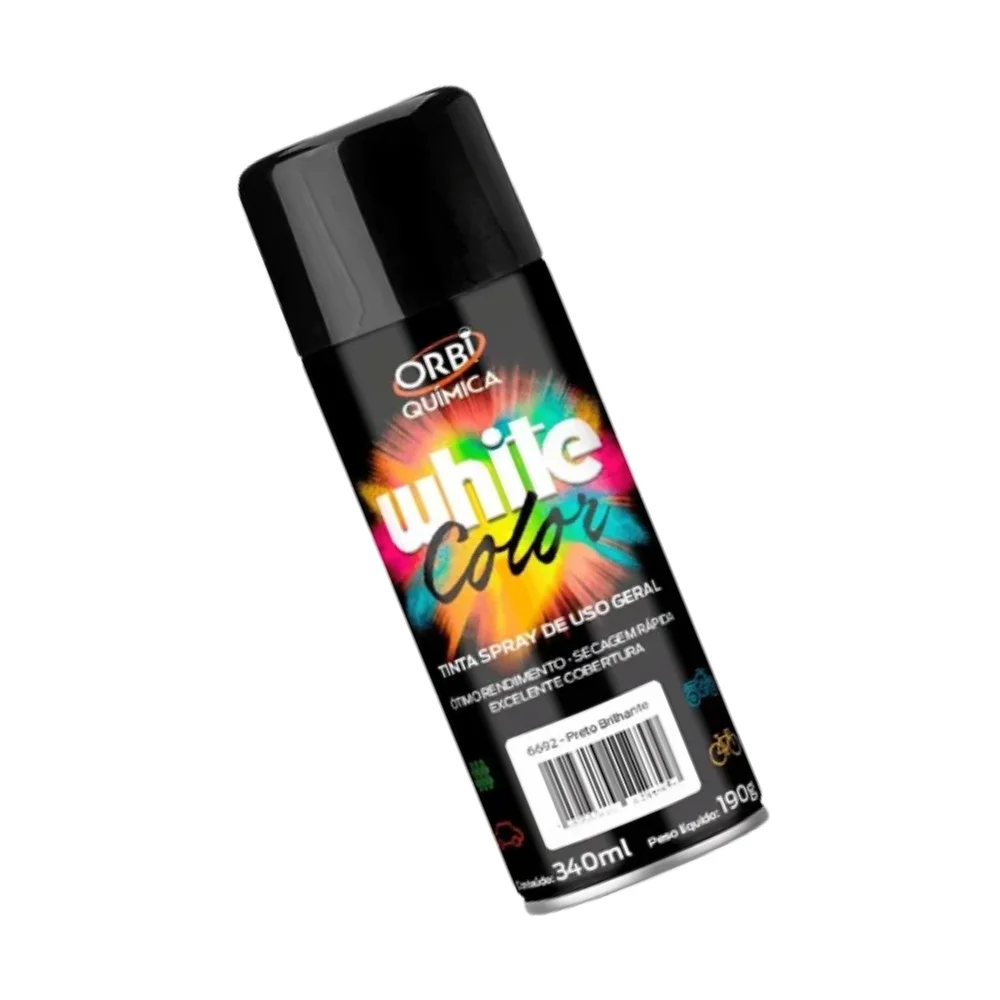 Tinta Spray Preto Brilhante Uso Geral Orbi Spray 340ML Orbi WHITE COLOR