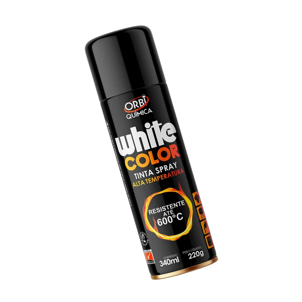 Tinta Spray Preto Fosco Alta Temperatura Orbi Spray 340ML Orbi WHITE COLOR