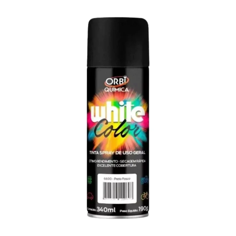 Tinta Spray Preto Fosco Uso Geral Orbi Spray 340ML Orbi WHITE COLOR