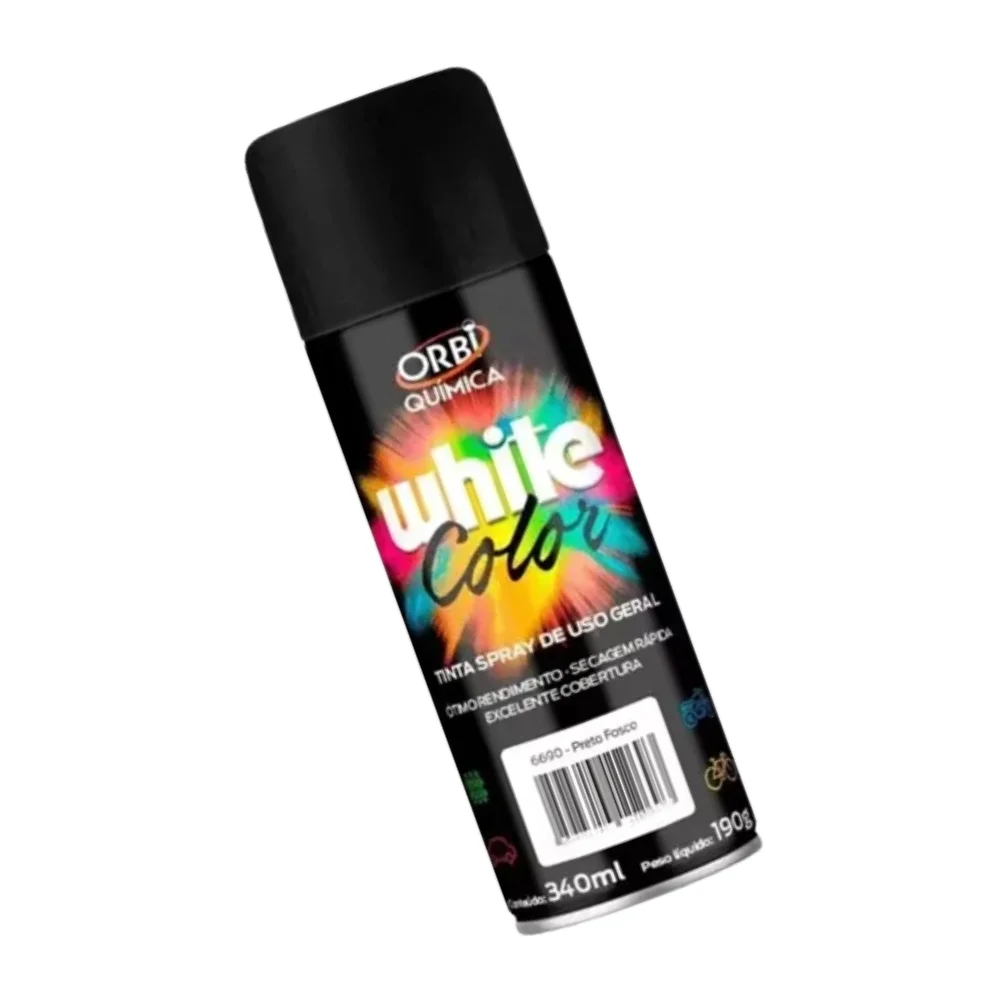 Tinta Spray Preto Fosco Uso Geral Orbi Spray 340ML Orbi WHITE COLOR