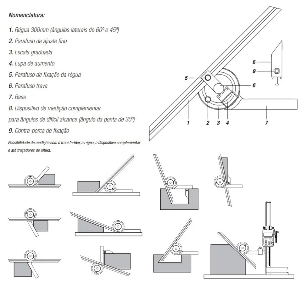 Transferidor de Angulo Universal INOX 360 GRAUS Digimess 170071