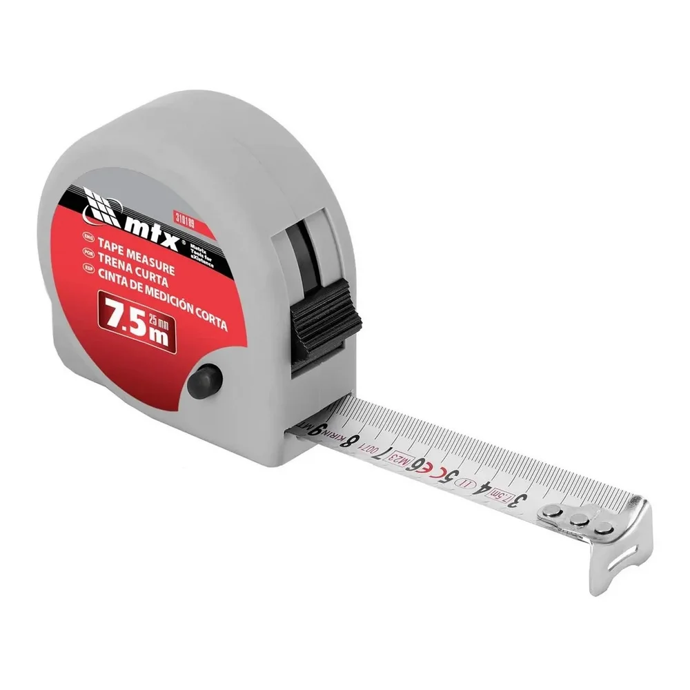 Trena de Aco Caixa Plastica Graduacao Em Milimetros com Trava e Presilha 7,5MX1" Mtx 310189