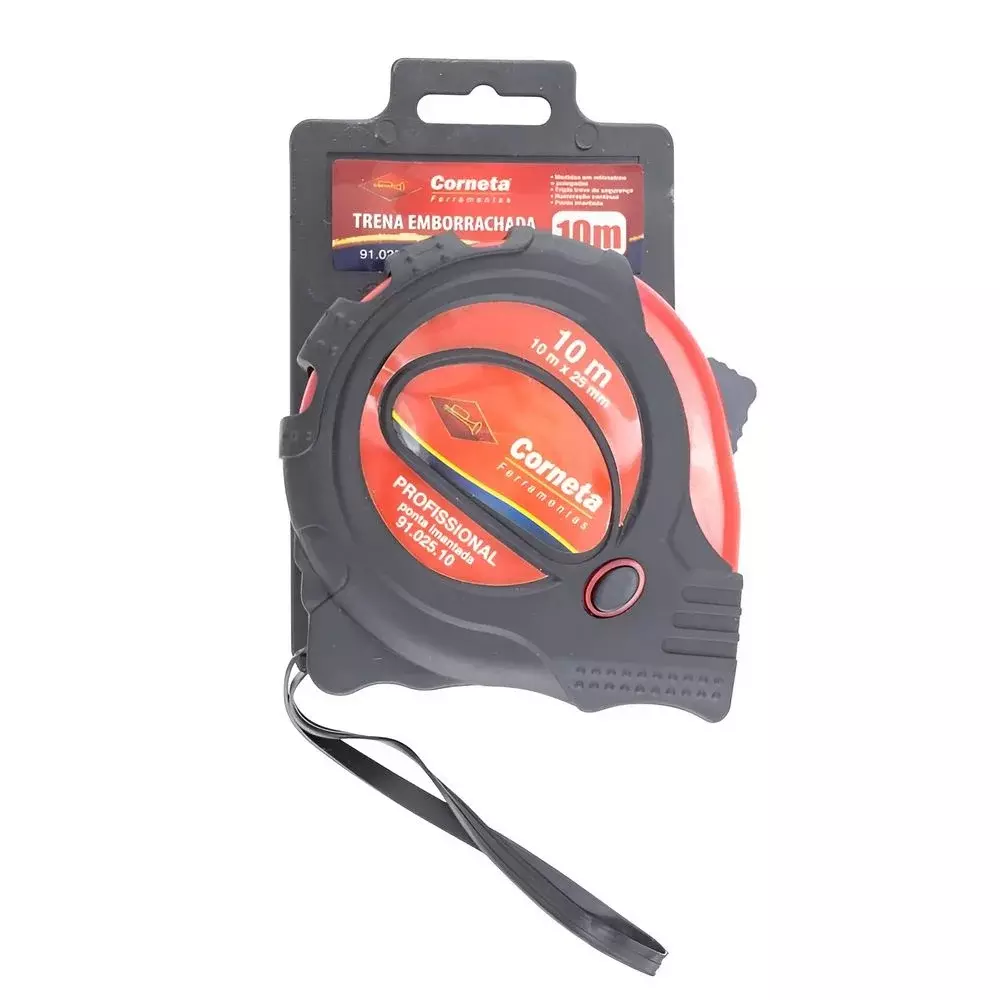 Trena de Aco Caixa Plastica Graduacao Em MM/POL com Trava e Presilha 10MX1" Corneta 9102510