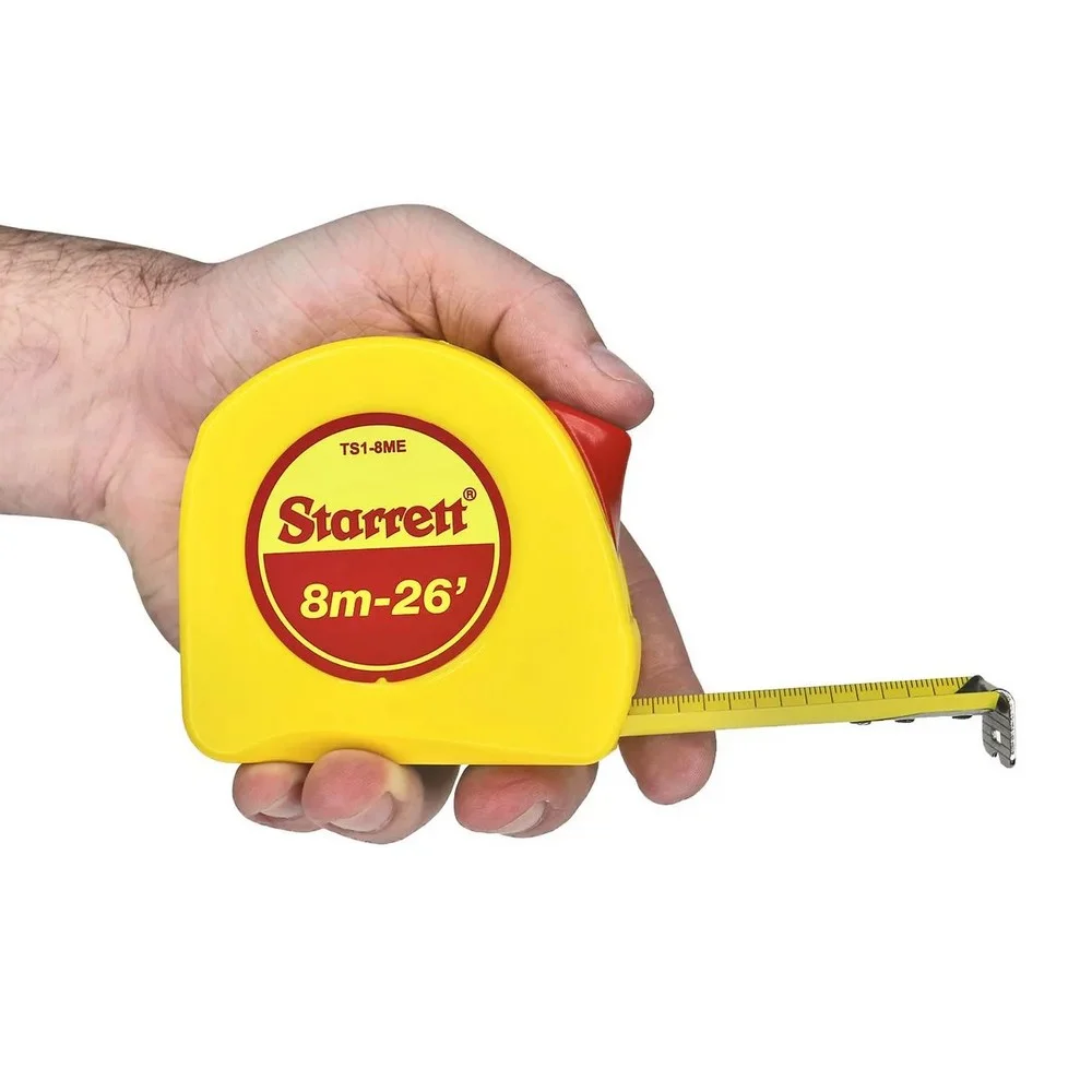 Trena de Aco Caixa Plastica Graduacao Em MM/POL com Trava e Presilha 8MX1" Starrett STS1-8ME