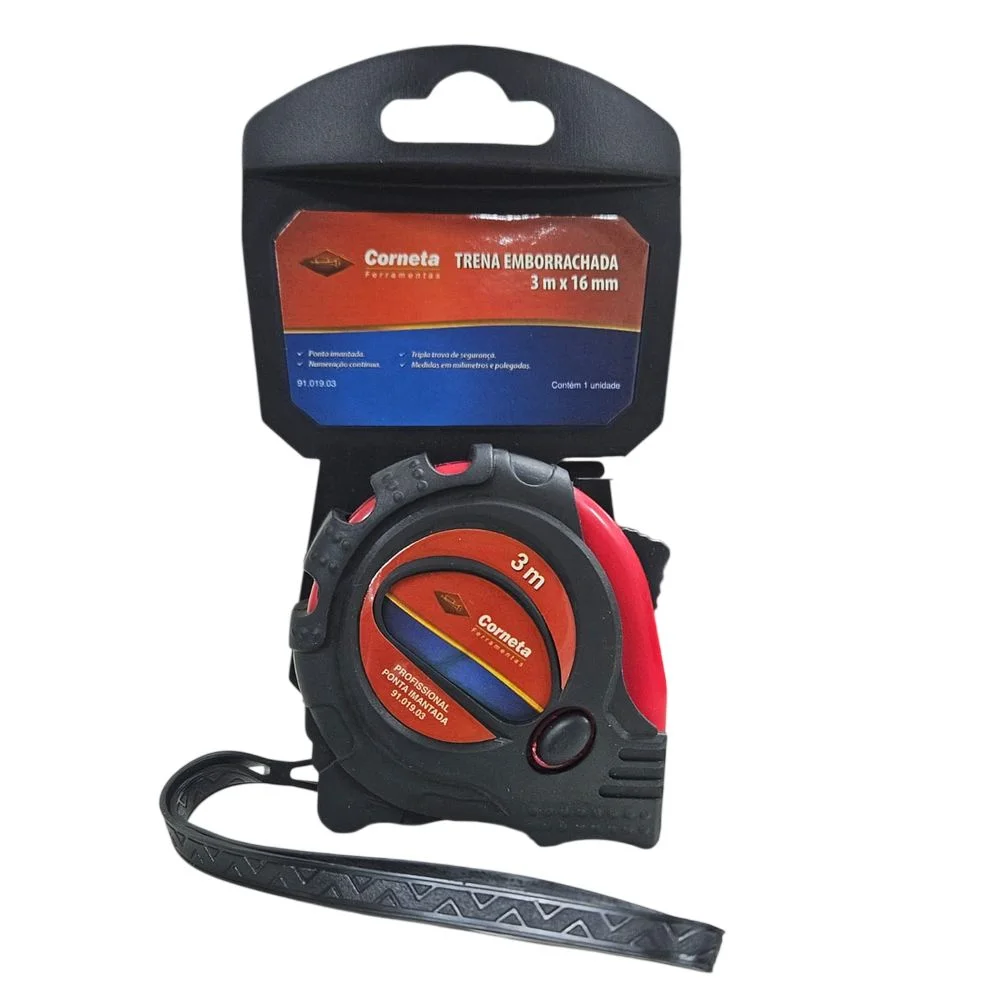 Trena de Aco Caixa Plastica Graduacao MM/POL com Trava e Presilha 3MX3/4" Corneta 9101903