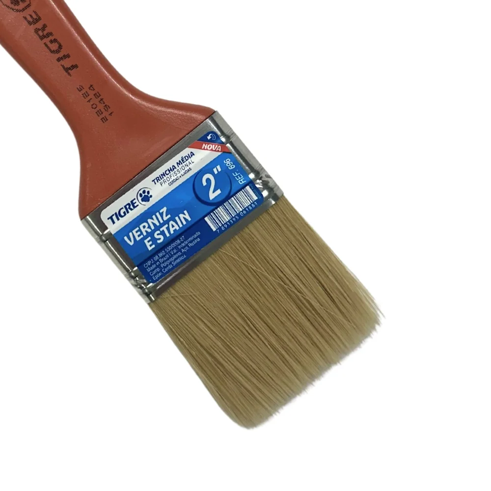 Trincha para Pintura Media Cerda Branca Para Verniz e Stain 2" Tigre 696