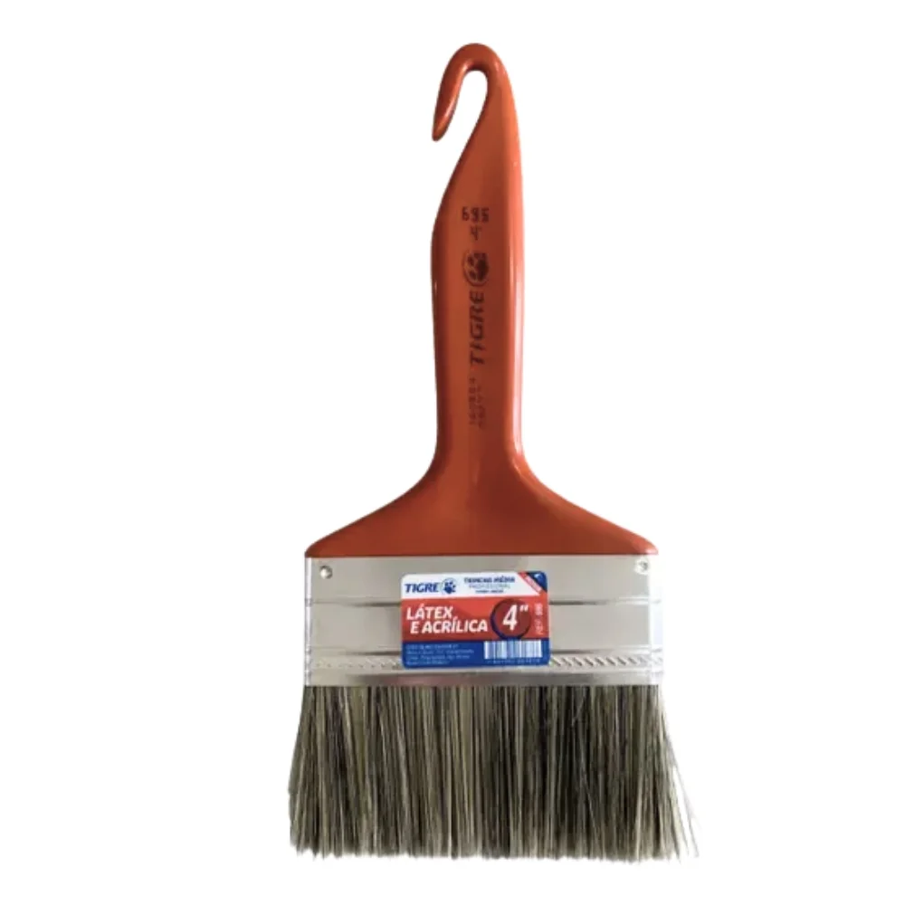 Trincha para Pintura Media Cerda Gris Para Tinta Latex e Acrilica 4" Tigre 695