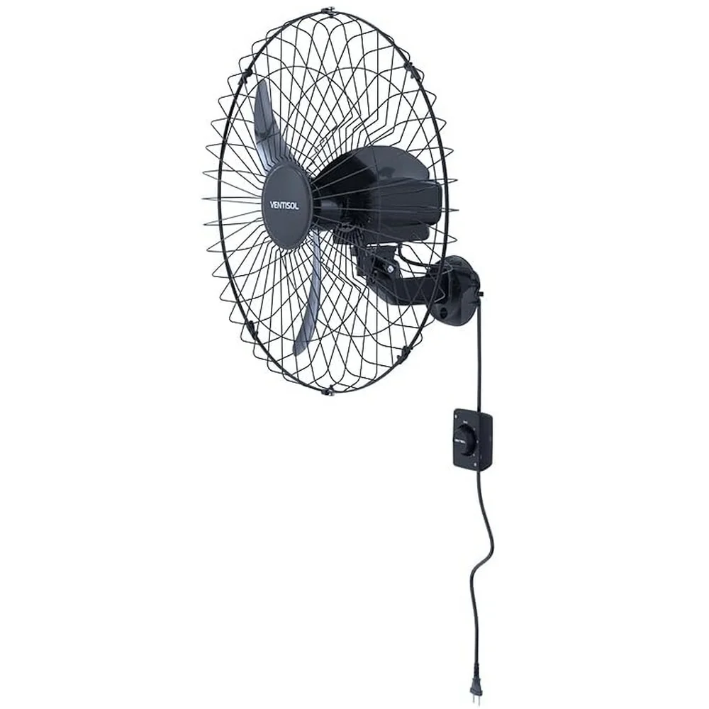 Ventilador de Parede Preto Premium Oscilante 3 PAS 60CM Bivolt 200W Ventisol 543