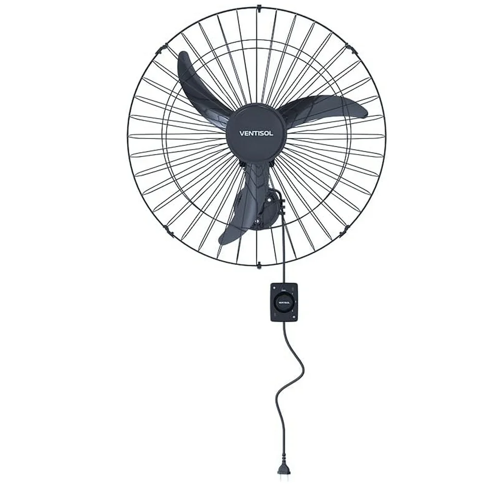 Ventilador de Parede Preto Premium Oscilante 3 PAS 60CM Bivolt 200W Ventisol 543