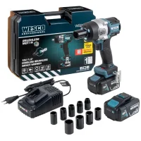 Chave de Impacto a Bateria 18V 700NM Brushless Carregador 2 Baterias 4AH Soquetes 1/2" Bivolt Wesco WS2392K2