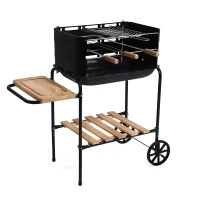 Churrasqueira California com Bacia Esmaltada Grelha 3 Espetos Tabua Grade de Madeira e Rodas 82X38X75CM Mor 3011