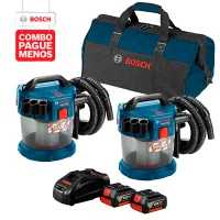 Combo Pague Menos Bosch 18V - Aspirador de Pó a Bateria Bosch GAS 18V-10 L,18V + Aspirador de Pó a Bateria Bosch GAS 18V-10 L,18V, com 2 baterias 18V 4,0Ah 1 carregador rápido 127V GAL 1880 CV e 1 bolsa de transporte