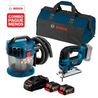 Combo Pague Menos Bosch 18V - Aspirador de Pó a Bateria Bosch GAS 18V-10 L,18V + Serra Tico-Tico a Bateria Bosch GST 18V-LI, 18V, com 2 baterias 18V 4,0Ah 1 carregador rápido 220V GAL 1880 CV e 1 bolsa de transporte