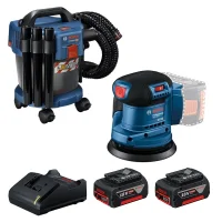 Combo Pague Menos Bosch 18V -  Aspirador de Pó 10L + Lixadeira Roto Orbital 5"-125mm + 2 Baterias 18V 4ah e Carregador Bivolt BOSCH