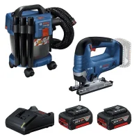 Combo Pague Menos Bosch 18V - Aspirador de Pó 10L + Serra Tico-Tico 125mm + 2 Baterias 18V 4ah e Carregador Bivolt BOSCH
