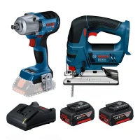 Combo Pague Menos Bosch 18V - Chave de Impacto 1/2" + Serra Tico-Tico 125mm + 2 Baterias 18V 4ah e Carregador Bivolt BOSCH