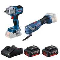 Combo Pague Menos Bosch 18V - Chave de Impacto 1/2"+Multicortadora Oscilante+2 Baterias 18V 4ah e Carregador Bivolt