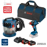 Combo Pague Menos Bosch 18V - Chave de Impacto a Bateria de ¼ e ½" Bosch GDX 18V-200, 200Nm, 18V, em Maleta + Aspirador de Pó a Bateria Bosch GAS 18V-10 L,18V, com 2 baterias 18V 4,0Ah 1 carregador BIVOLT GAL 18V-20 e 1 bolsa de transporte